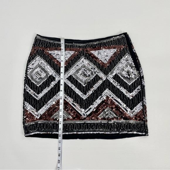 NWT H&M Sequin Party Mini Skirt Glitter Beads Black Copper Brown Silver Size 10 - Picture 6 of 13